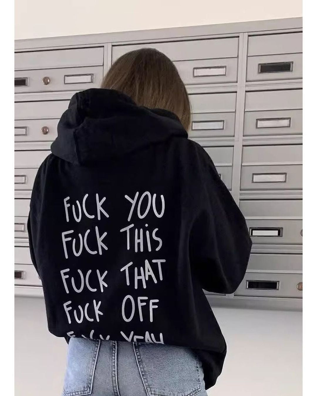 Women's Oversized Black Hoodie with "F*ck You" Graphic | Streetwear Sweatshirt | physical by Acid House™ (formerly Zyra Drip)