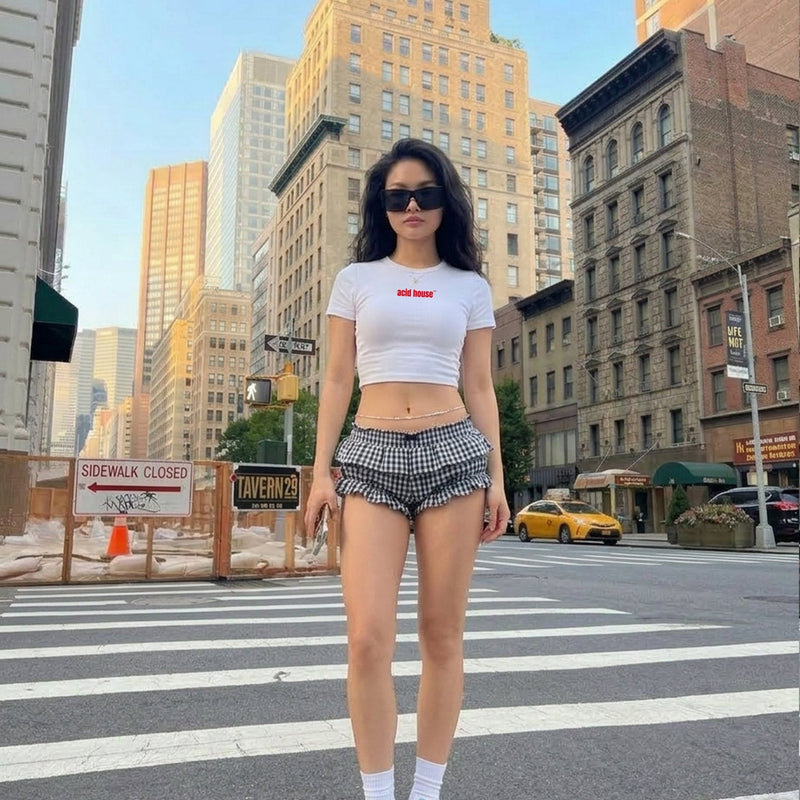 Acid House Logo Baby Tee – White Fitted Crop Top for Women | physical by Acid House™ (formerly Zyra Drip)