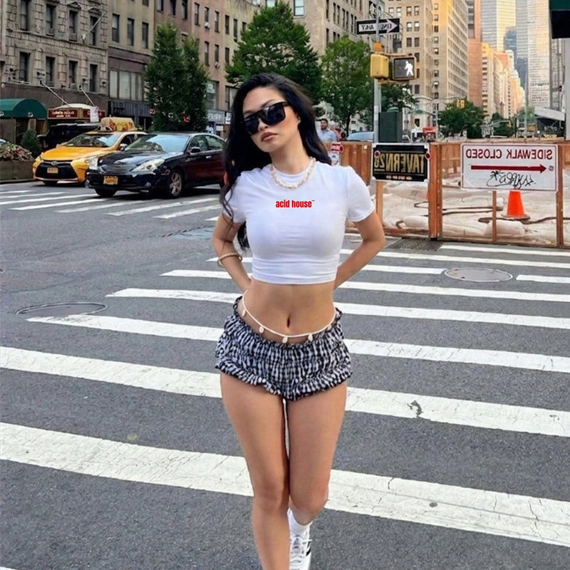 Acid House Logo Baby Tee – White Fitted Crop Top for Women | physical by Acid House™ (formerly Zyra Drip)