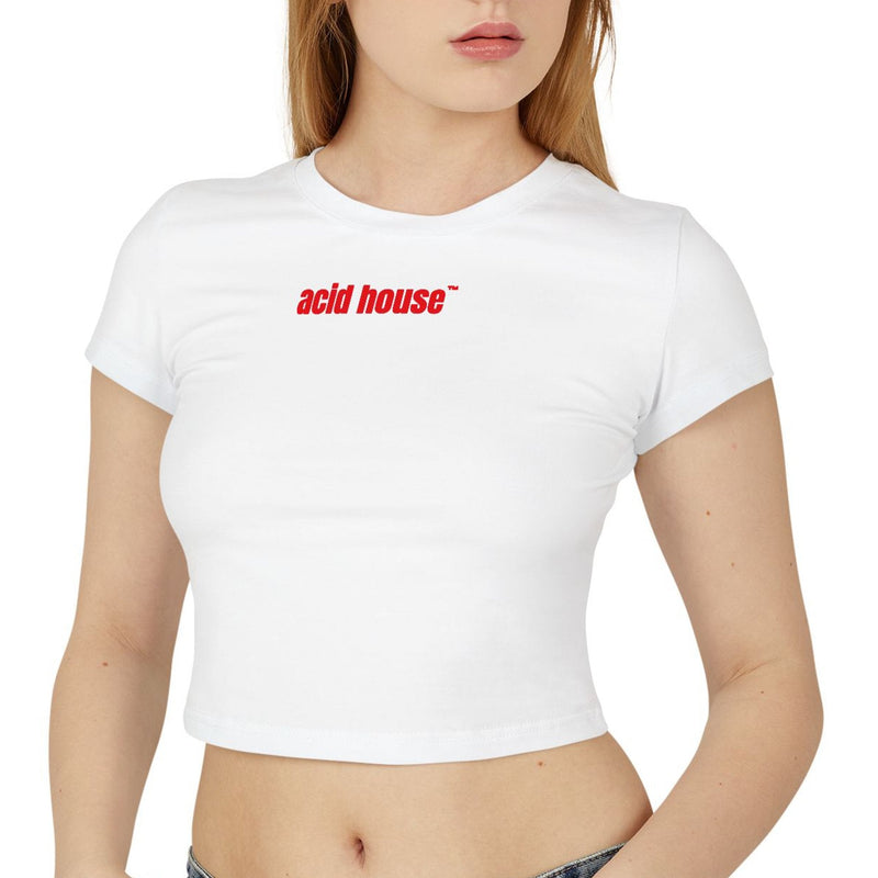 Acid House Logo Baby Tee – White Fitted Crop Top for Women | physical by Acid House™ (formerly Zyra Drip)