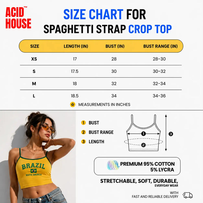 Brazil South America Yellow Cami Crop Top for Women | Y2K Graphic Tank Top