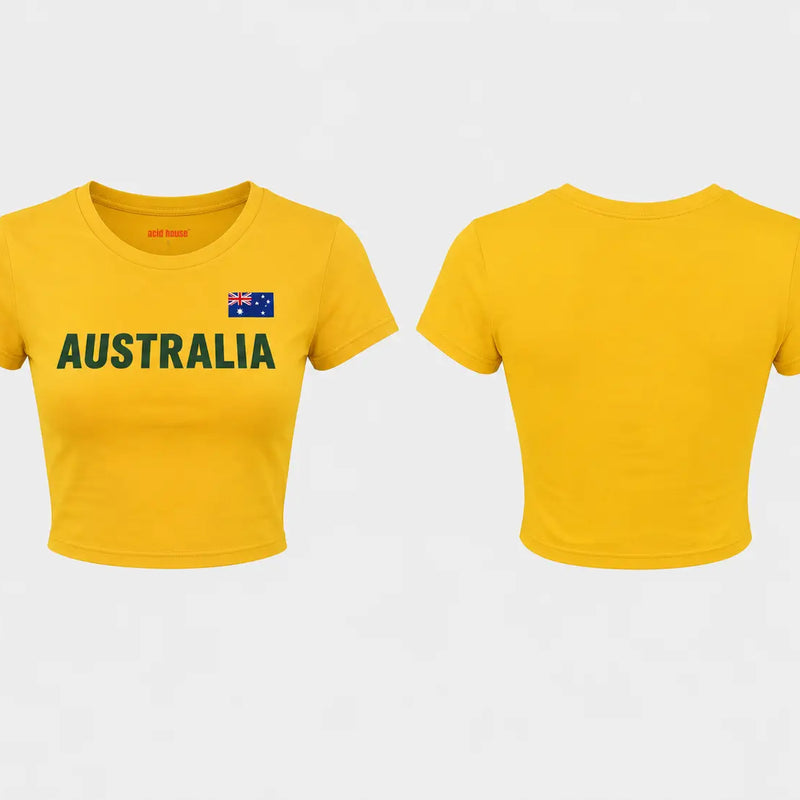 Australia Baby Tee for Women | Yellow Y2K Crop Top | Acid House