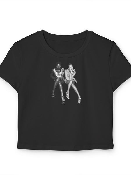 Black Baby Tee with Retro Model Graphic – Cropped Streetwear Top | physical by Acid House™ (formerly Zyra Drip)