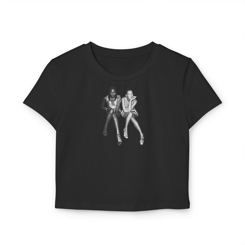 Black Baby Tee with Retro Model Graphic – Cropped Streetwear Top | physical by Acid House™ (formerly Zyra Drip)