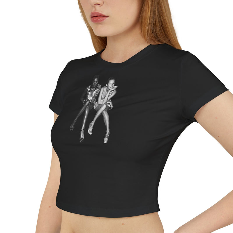 Black Baby Tee with Retro Model Graphic – Cropped Streetwear Top | physical by Acid House™ (formerly Zyra Drip)
