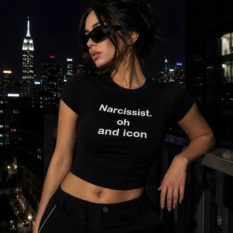 Narcissist Oh and Icon Baby Tee – Black Crop Top