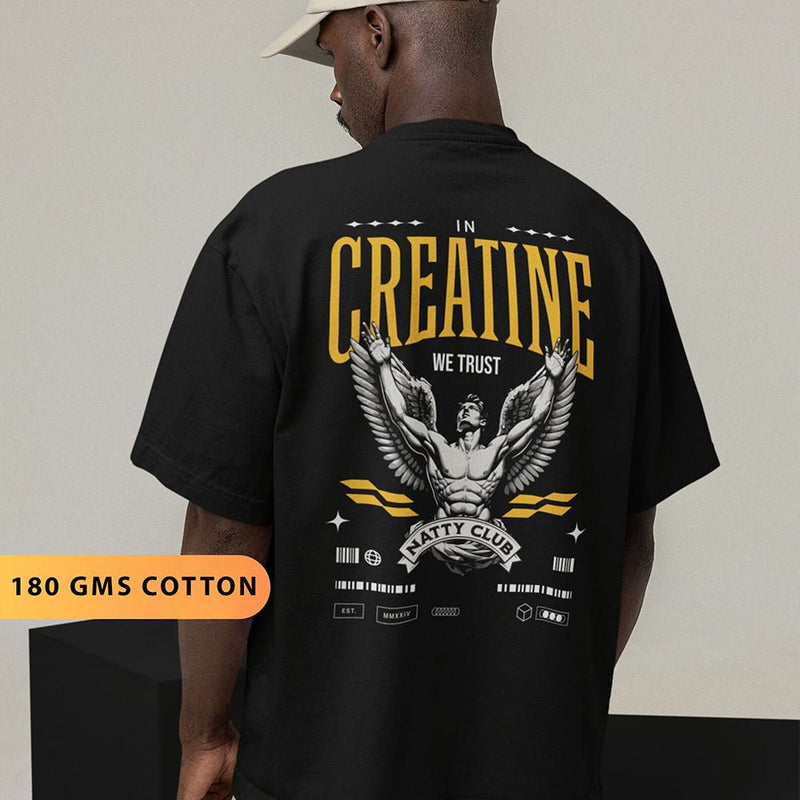 Black Oversized Creatine Gym T-Shirt – Bodybuilding Streetwear | physical by Acid House™ (formerly Zyra Drip)