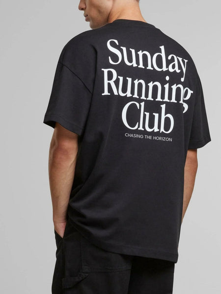 Black Oversized Graphic Tee for Men & Women – Sunday Running Club T-Shirt | physical by Acid House™ (formerly Zyra Drip)