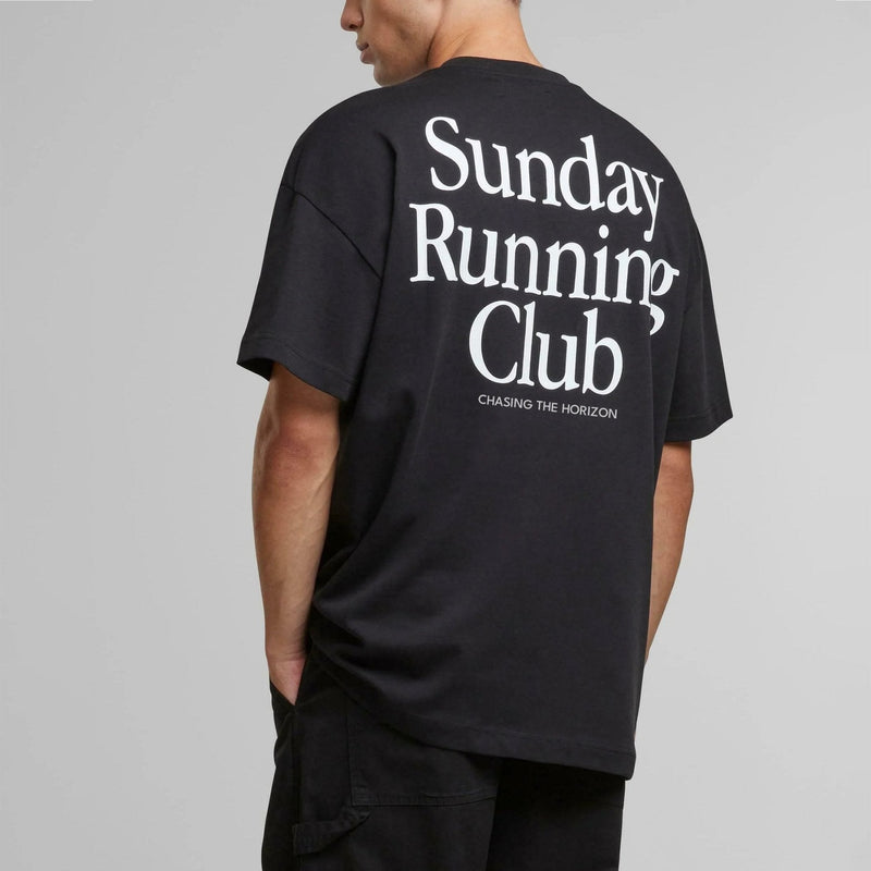 Black Oversized Graphic Tee for Men & Women – Sunday Running Club T-Shirt | physical by Acid House™ (formerly Zyra Drip)