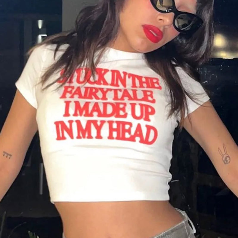 Bold Graphic Baby Tee for Women | White Crop Top Aesthetic | Baby Tee | physical by Acid House™ (formerly Zyra Drip)