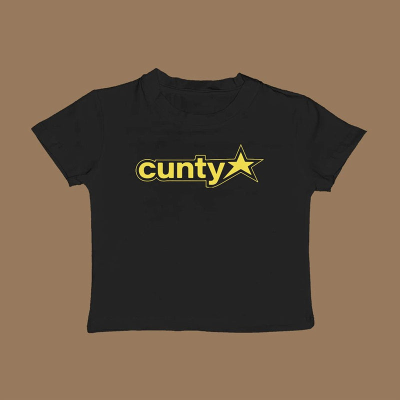 Bold Star Graphic Baby Tee Crop Top for Women – Black & White | physical by Acid House™ (formerly Zyra Drip)