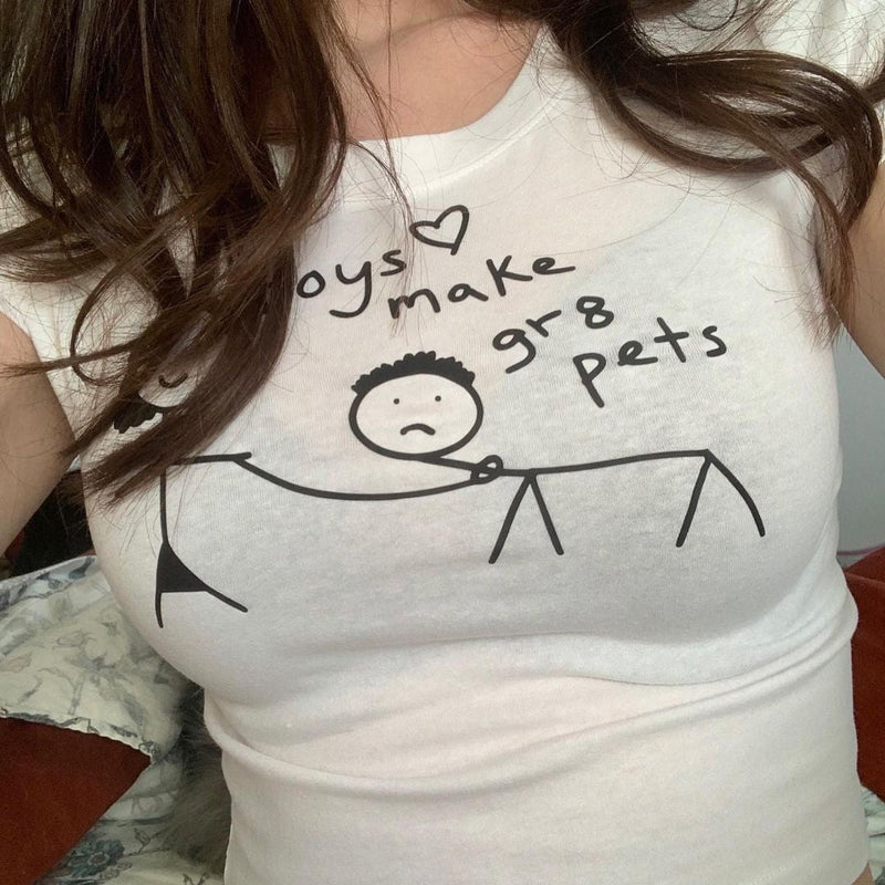 Boys Make Great Pets Baby Tee - Trendy Aesthetic Y2K T-Shirt for Gen Z Girls | physical by Acid House™ (formerly Zyra Drip)