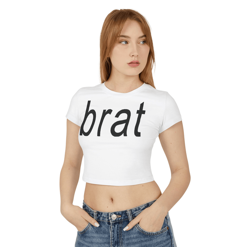 Brat White Baby Tee for Women - Aesthetic Cropped Y2K Graphic T-Shirt | physical by Acid House™ (formerly Zyra Drip)