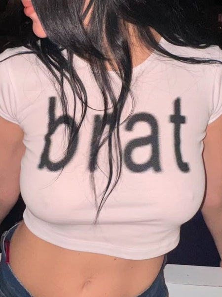 Brat White Baby Tee for Women - Aesthetic Cropped Y2K Graphic T-Shirt | physical by Acid House™ (formerly Zyra Drip)