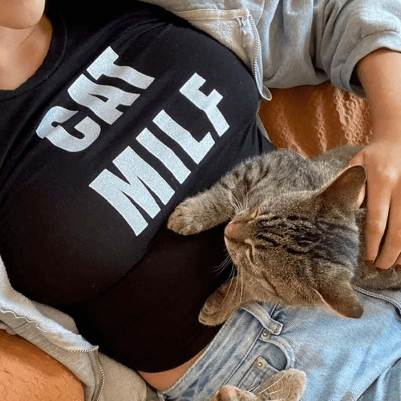 Cat MILF Printed Baby Tee for Women | Y2K Graphic Crop Top | Slim Fit Cotton T-Shirt | physical by Acid House™ (formerly Zyra Drip)
