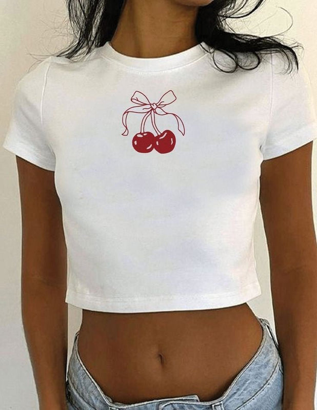 Cherry Baby Tee – White Aesthetic Crop Top | physical by Acid House™ (formerly Zyra Drip)