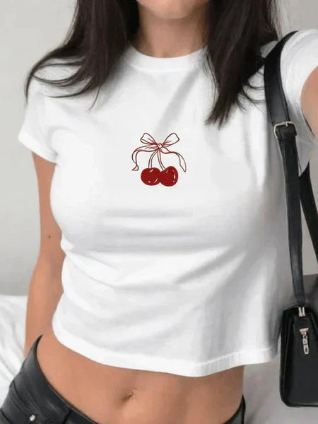 Cherry Baby Tee – White Aesthetic Crop Top | physical by Acid House™ (formerly Zyra Drip)