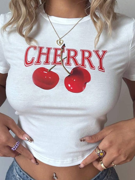 Cherry Graphic Baby Tee – White Crop Top | physical by Acid House™ (formerly Zyra Drip)