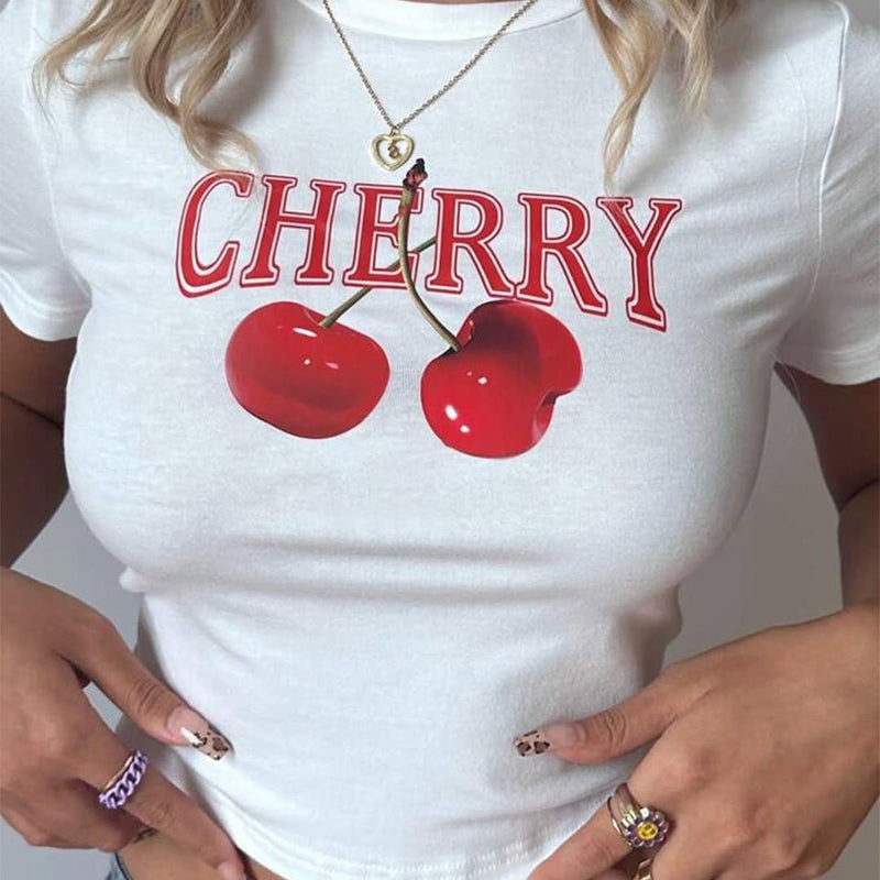 Cherry Graphic Baby Tee – White Crop Top | physical by Acid House™ (formerly Zyra Drip)