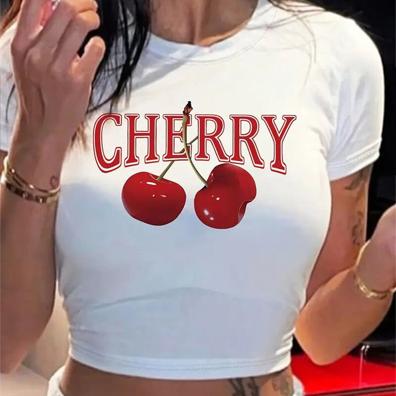 Cherry Graphic Baby Tee – White Crop Top | physical by Acid House™ (formerly Zyra Drip)