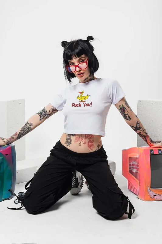 Duck You Baby Tee – Graphic Y2K Crop Top | Drip Republic | physical by Acid House™ (formerly Zyra Drip)