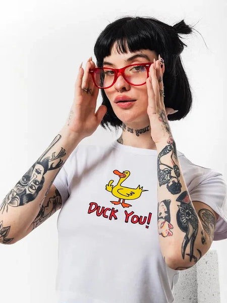 Duck You Baby Tee – Graphic Y2K Crop Top | Drip Republic | physical by Acid House™ (formerly Zyra Drip)
