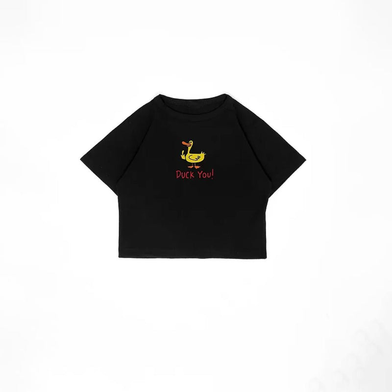 Duck You Graphic Baby Tee | Black Crop Top for Gen Z | physical by Acid House™ (formerly Zyra Drip)