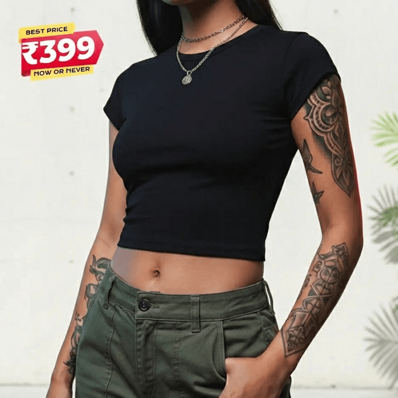 Essential Black Baby Tee | Slim - Fit Crop Top | physical by Acid House™ (formerly Zyra Drip)