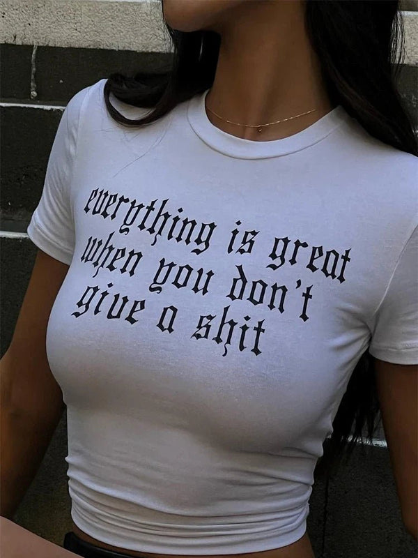 Everything Is Great Graphic Baby Tee for Women – White Cotton Crop Top | physical by Acid House™ (formerly Zyra Drip)