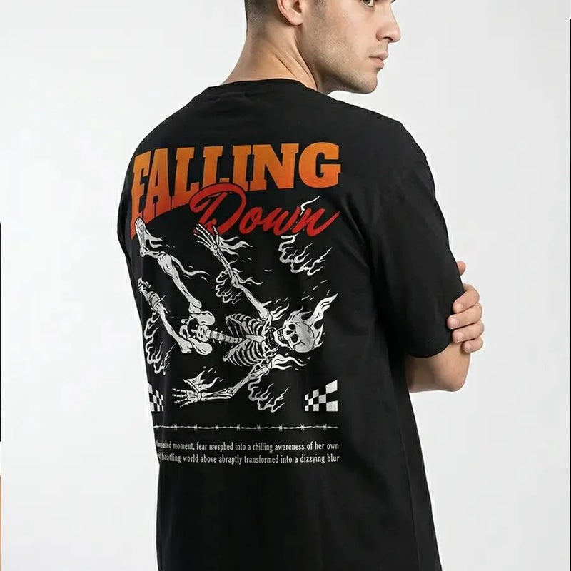 Falling Down Graphic Oversized T-Shirt – Black Streetwear Tee | physical by Acid House™ (formerly Zyra Drip)