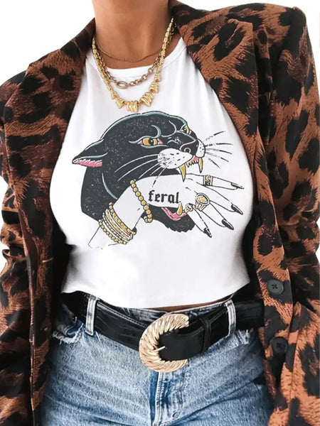 Feral Panther Graphic Baby Tee for Women – White Cropped Cotton Top | physical by Acid House™ (formerly Zyra Drip)