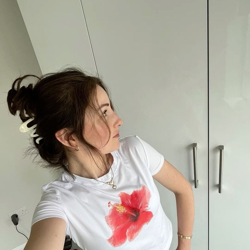 Floral Bloom Baby Tee – Trendy Graphic Crop Top Color white | physical by Acid House™ (formerly Zyra Drip)