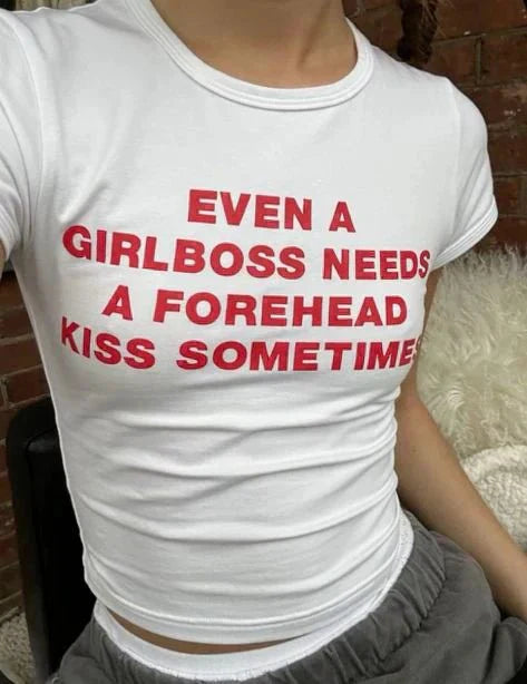 Girlboss Forehead Kiss Baby Crop Top – Trendy Color White | physical by Acid House™ (formerly Zyra Drip)