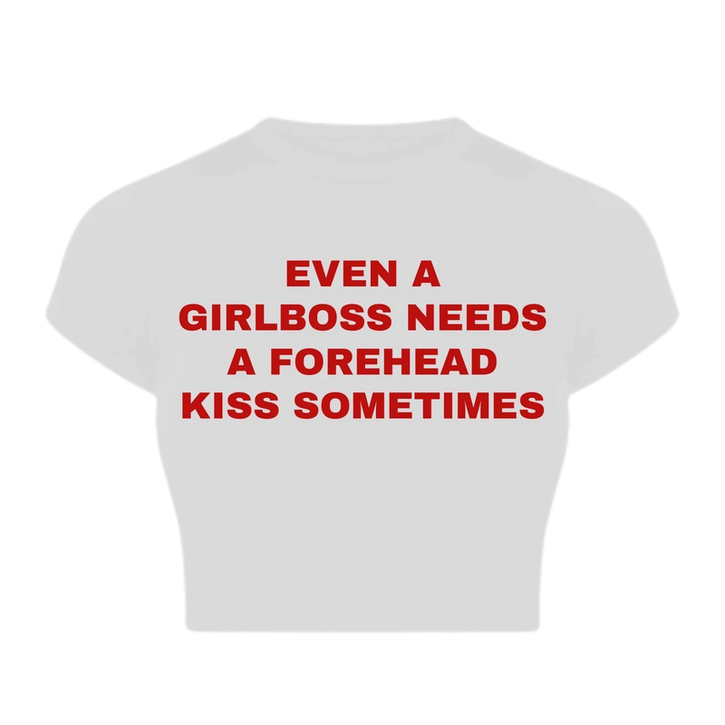 Girlboss Forehead Kiss Baby Crop Top – Trendy Color White | physical by Acid House™ (formerly Zyra Drip)