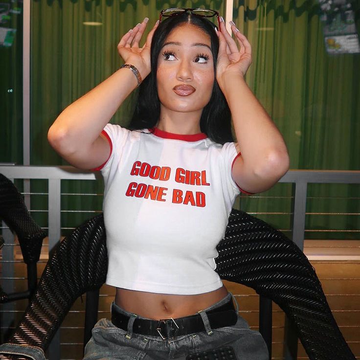 Good Girl Gone Bad Ringer Baby Tee – White & Red Fitted Crop Top | physical by Acid House™ (formerly Zyra Drip)