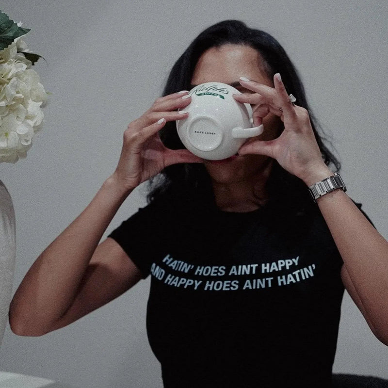 Hatin’ Hoes Ain’t Happy Women’s Baby Tee – Slim Fit Graphic Crop Top | physical by Acid House™ (formerly Zyra Drip)