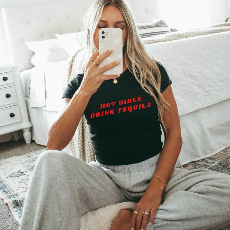 Hot Girls Drink Tequila Baby Tee – Women’s Crop Top | physical by Acid House™ (formerly Zyra Drip)
