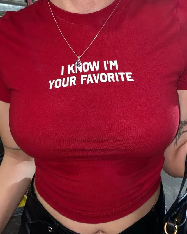 “I Know I’m Your Favorite” Red Baby Tee Crop Top | physical by Acid House™ (formerly Zyra Drip)