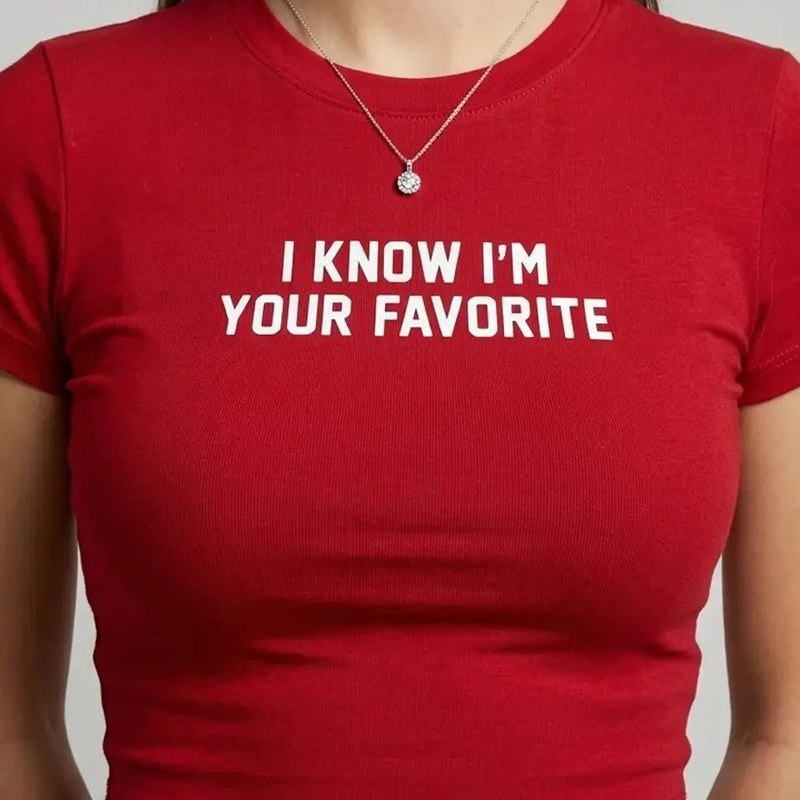 “I Know I’m Your Favorite” Red Baby Tee Crop Top | physical by Acid House™ (formerly Zyra Drip)
