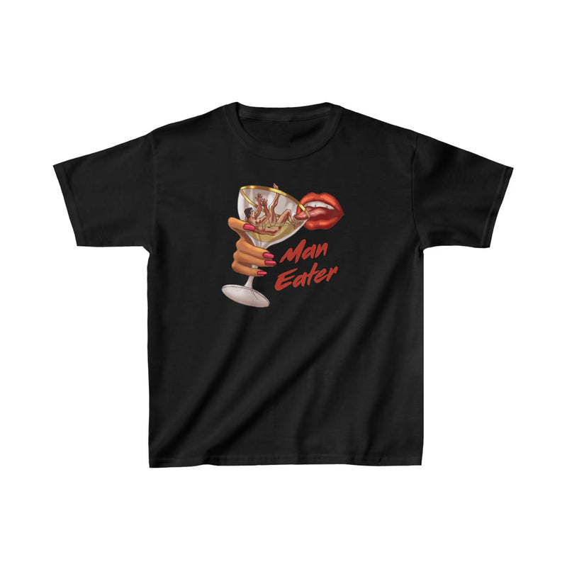 Women’s “Man Eater” Graphic Baby Tee – Y2K Aesthetic Fitted White Crop Top | physical by Acid House™ (formerly Zyra Drip)