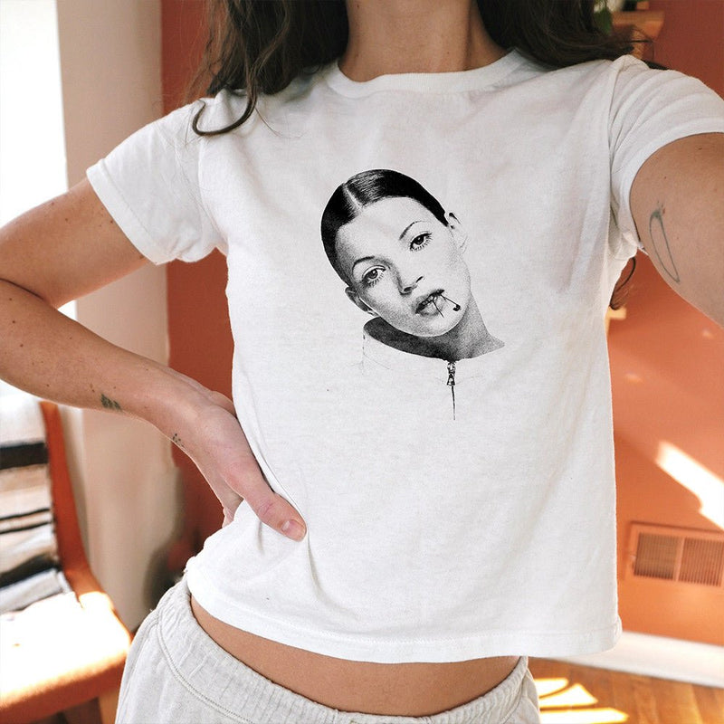 Kate Moss Graphic Crop Top – 90s Aesthetic Baby Tee for Women | physical by Acid House™ (formerly Zyra Drip)