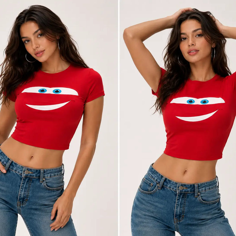 Lightning McQueen Inspired Red Baby Tee for Women | Y2K Fitted Crop Top