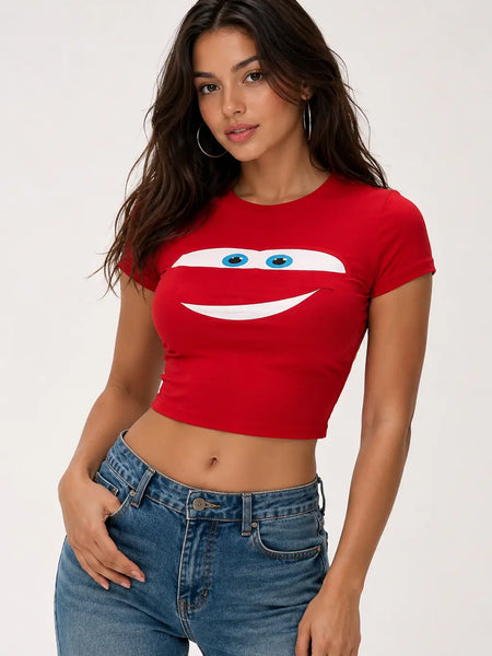 Lightning McQueen Inspired Red Baby Tee for Women | Y2K Fitted Crop Top