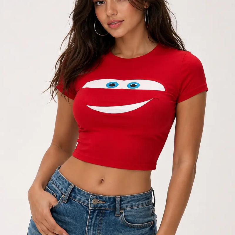 Lightning McQueen Inspired Red Baby Tee for Women | Y2K Fitted Crop Top