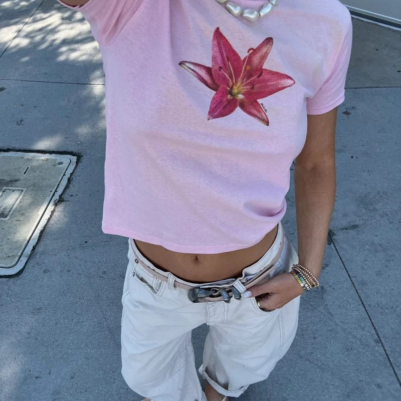 Lily Blossom Aesthetic Baby Tee for Women – Y2K Crop Top | physical by Acid House™ (formerly Zyra Drip)