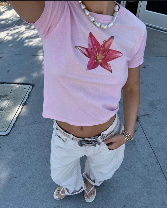 Lily Blossom Aesthetic Baby Tee for Women – Y2K Crop Top | physical by Acid House™ (formerly Zyra Drip)