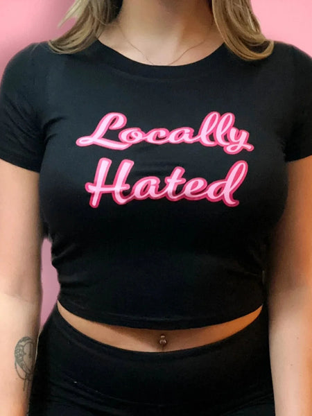Locally Hated Women’s Baby Tee – Slim Fit Y2K Graphic Crop Top | physical by Acid House™ (formerly Zyra Drip)
