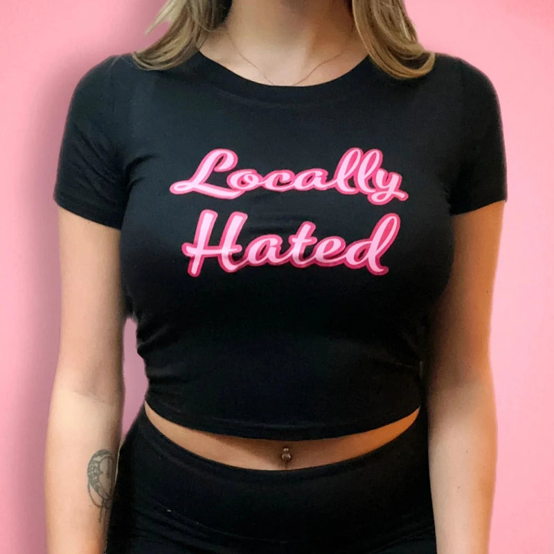 Locally Hated Women’s Baby Tee – Slim Fit Y2K Graphic Crop Top | physical by Acid House™ (formerly Zyra Drip)
