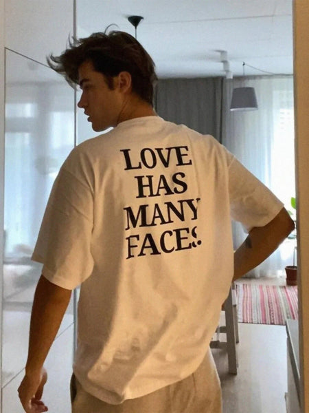 Love Has Many Faces | White Oversized Drop Shoulder Tee for Men | physical by Acid House™ (formerly Zyra Drip)