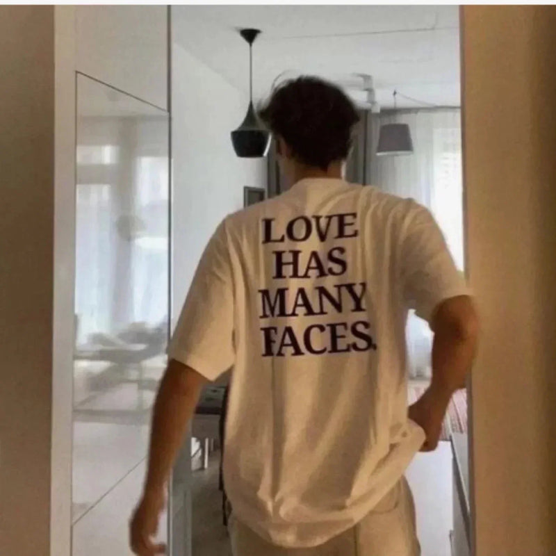 Love Has Many Faces | White Oversized Drop Shoulder Tee for Men | physical by Acid House™ (formerly Zyra Drip)